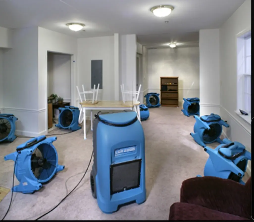 Air movers and dehumidifier setup for Water Extraction & Removal in Belton